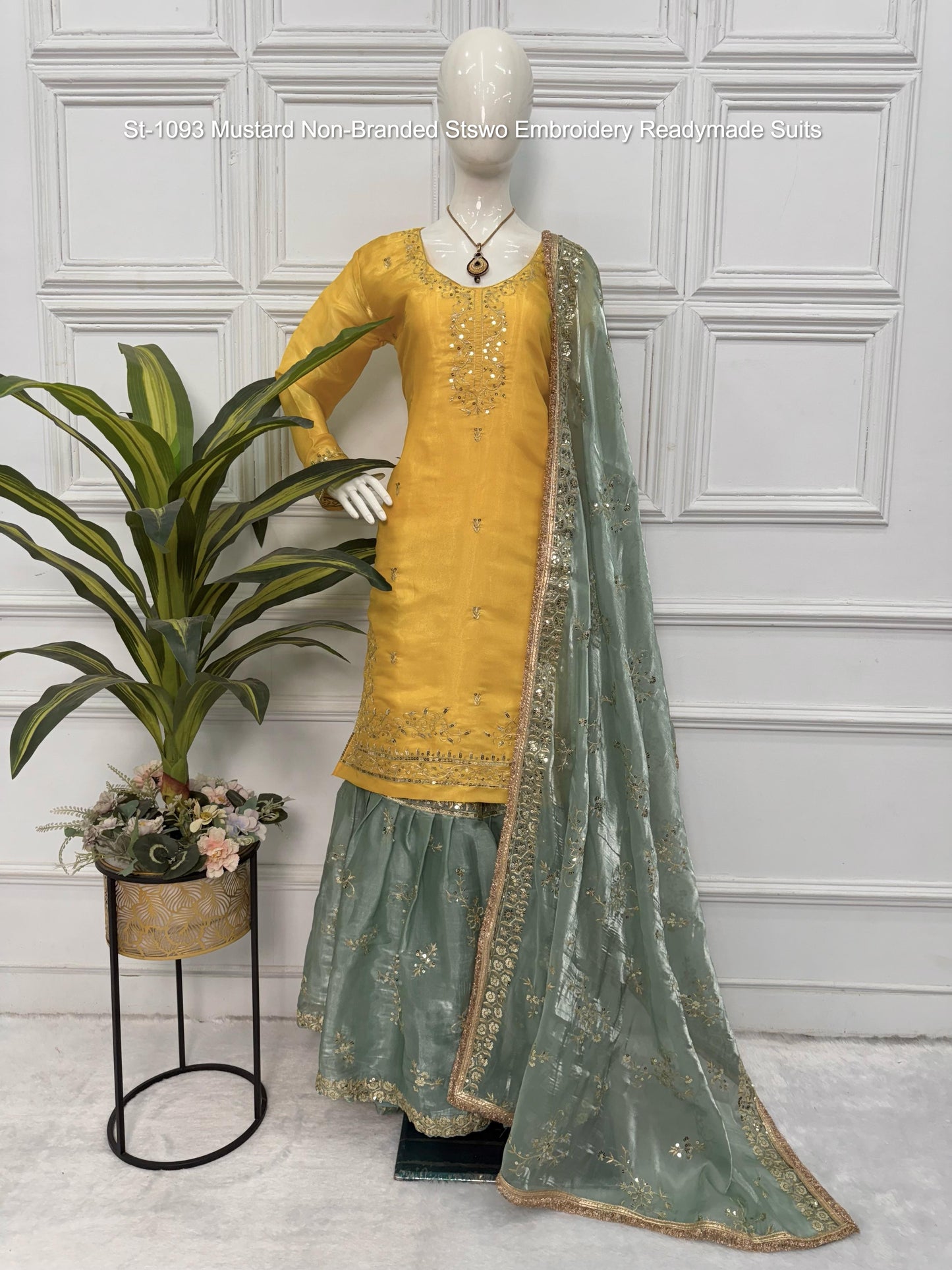 St-1093 Mustard Non-Branded Stswo Embroidery Readymade Suits