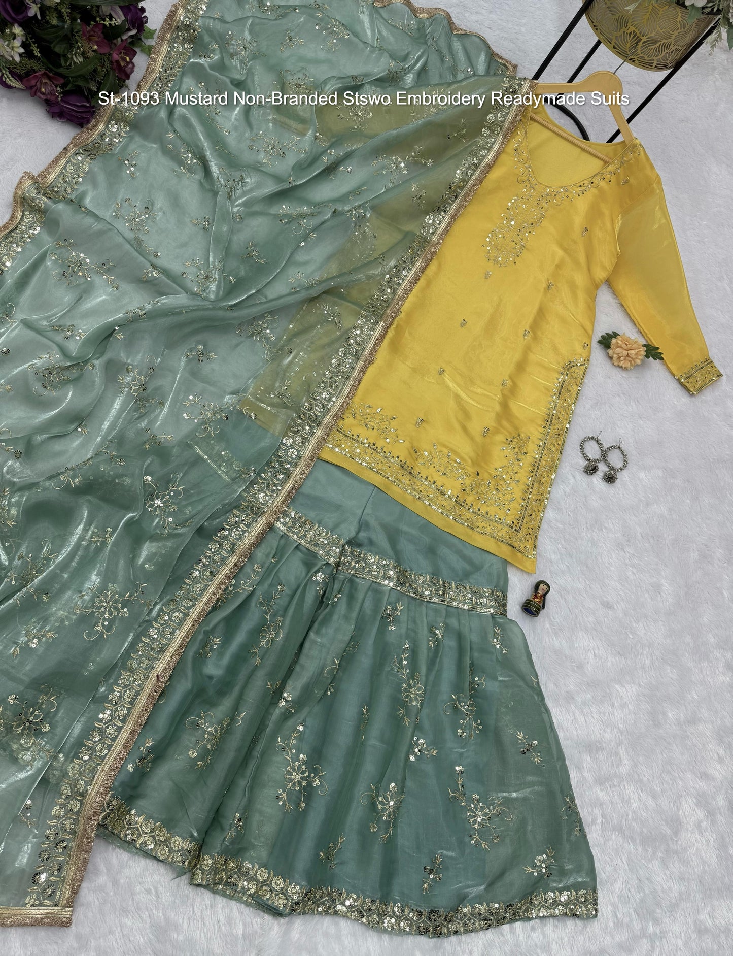 St-1093 Mustard Non-Branded Stswo Embroidery Readymade Suits