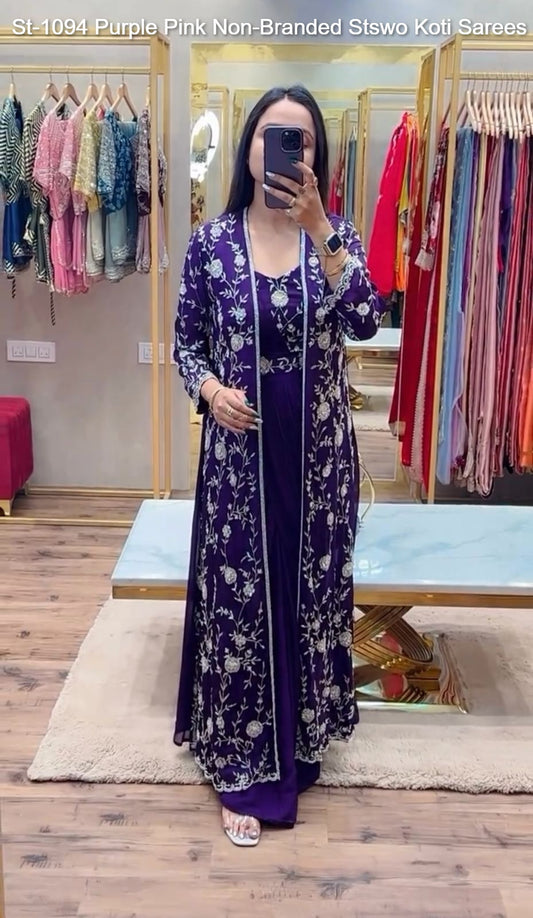 St-1094 Purple Pink Non-Branded Stswo Koti Sarees