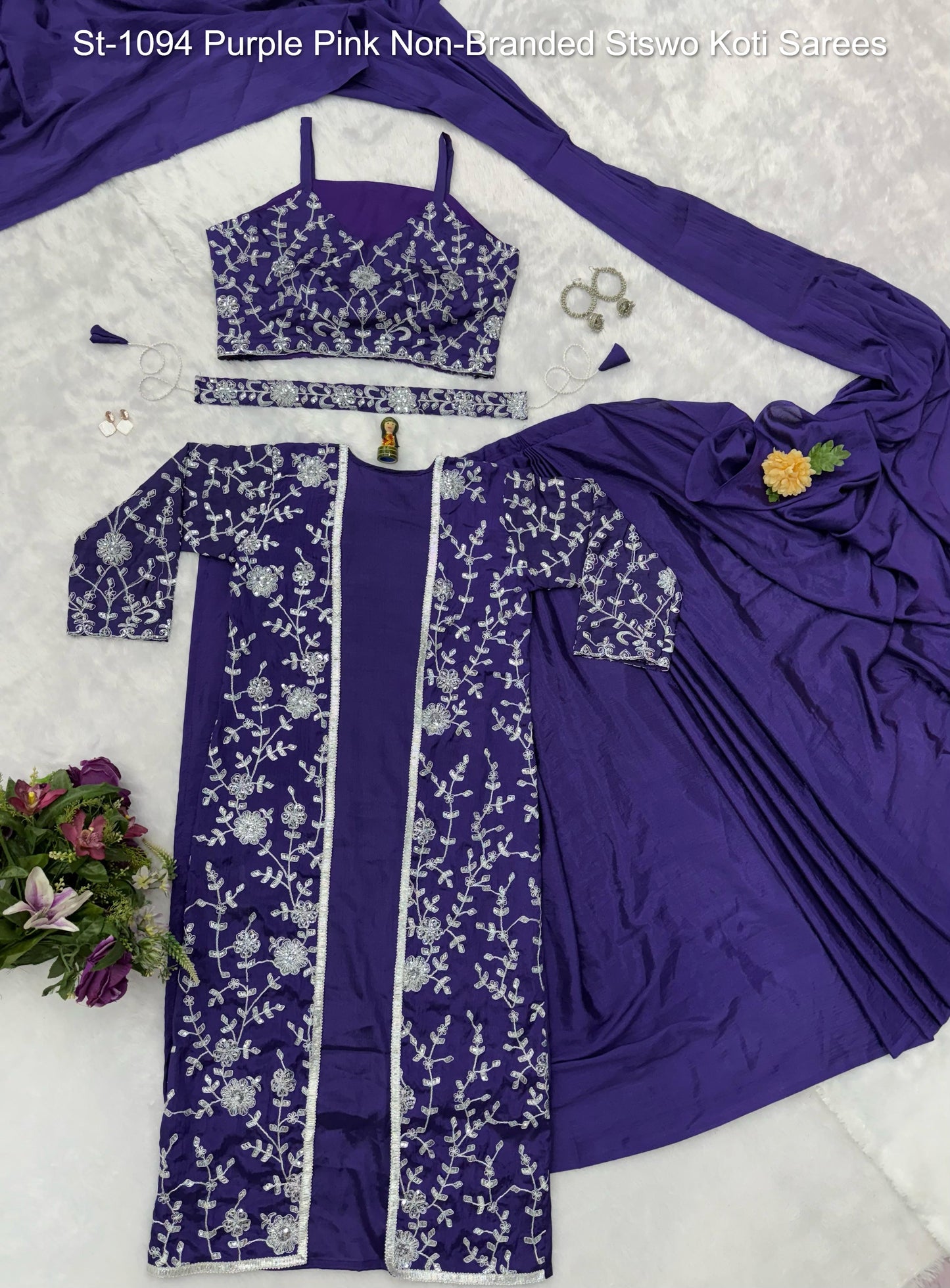 St-1094 Purple Pink Non-Branded Stswo Koti Sarees