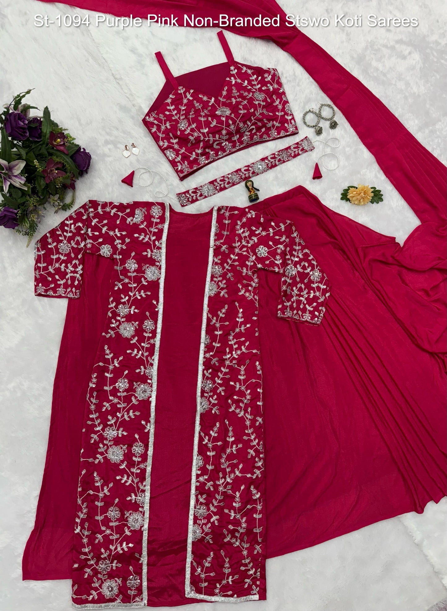 St-1094 Purple Pink Non-Branded Stswo Koti Sarees