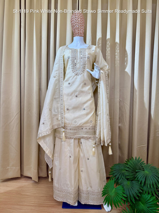 St-1119 Pink White Non-Branded Stswo Simmer Readymade Suits