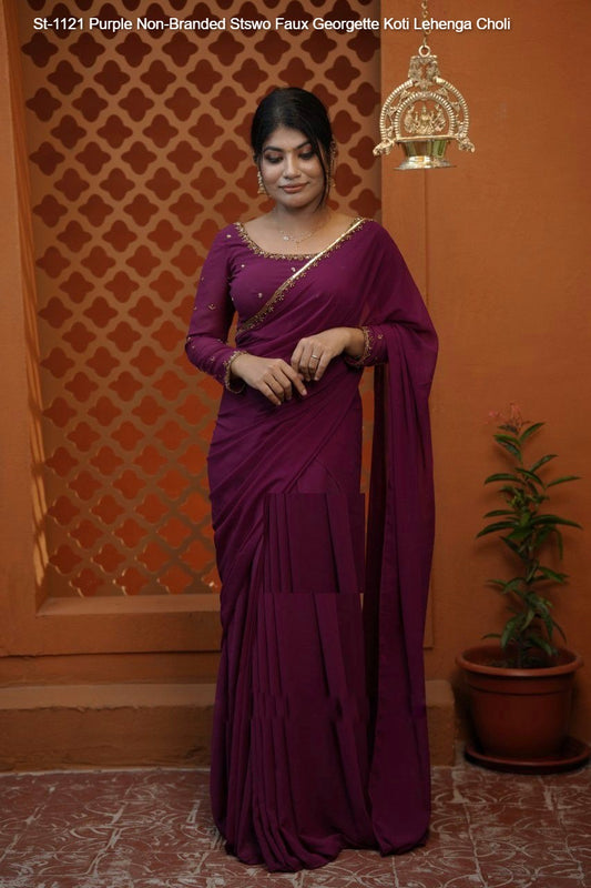 St-1121 Purple Non-Branded Stswo Faux Georgette Koti Lehenga Choli