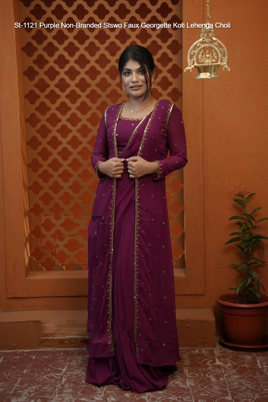 St-1121 Purple Non-Branded Stswo Faux Georgette Koti Lehenga Choli