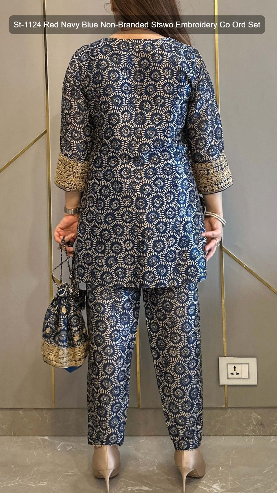 St-1124 Red Navy Blue Non-Branded Stswo Embroidery Co Ord Set