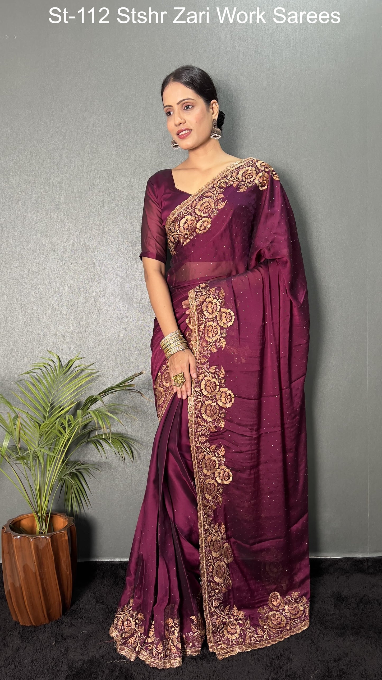 St-112 Stshr Zari Work Sarees