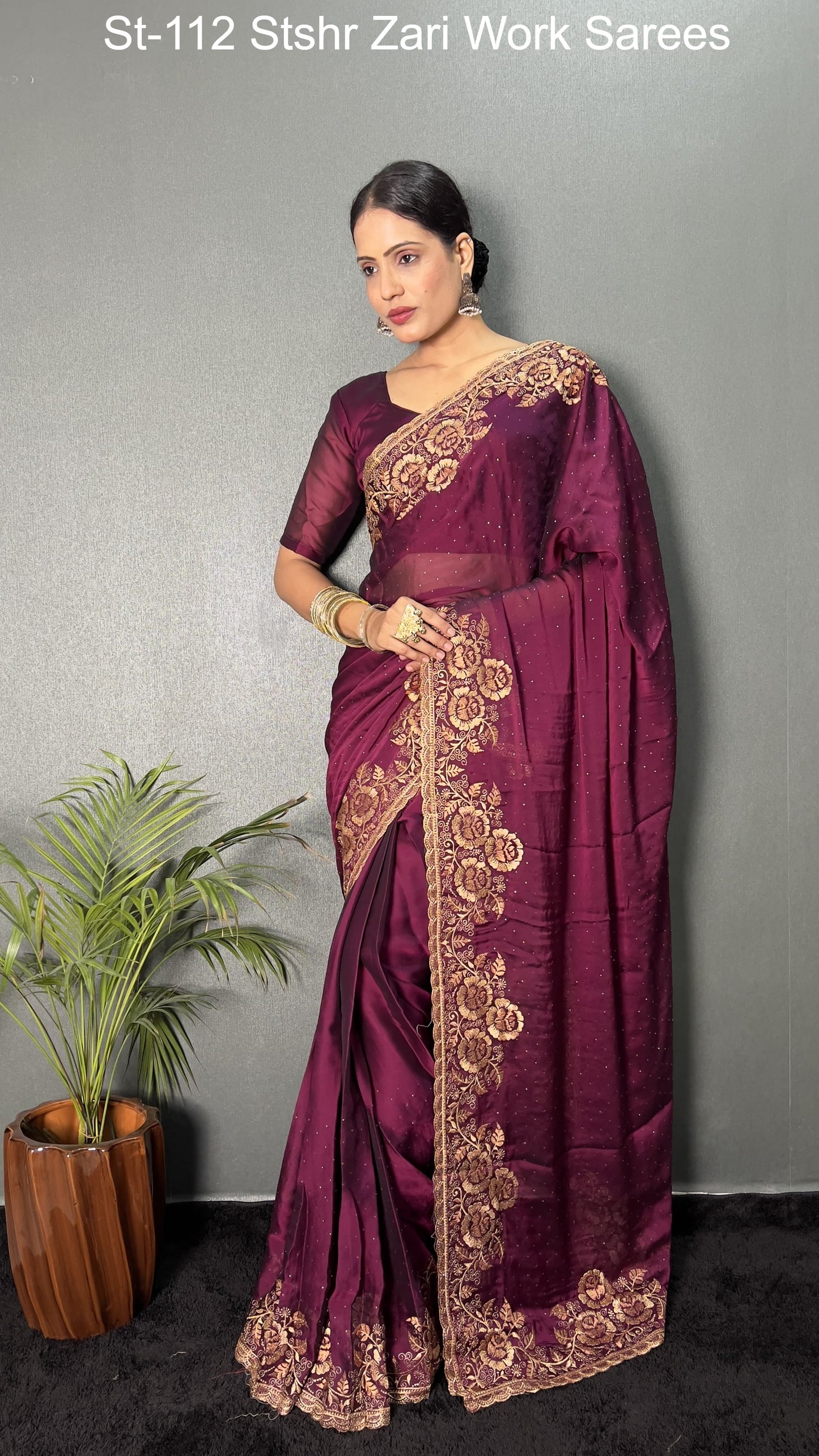 St-112 Stshr Zari Work Sarees