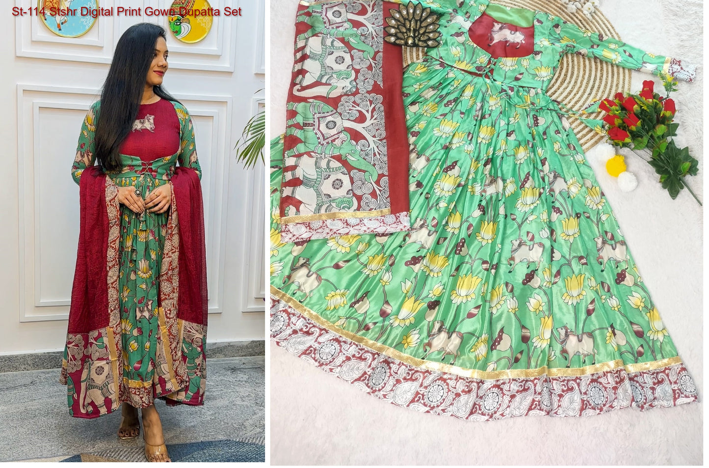 St-114 Stshr Digital Print Gown Dupatta Set