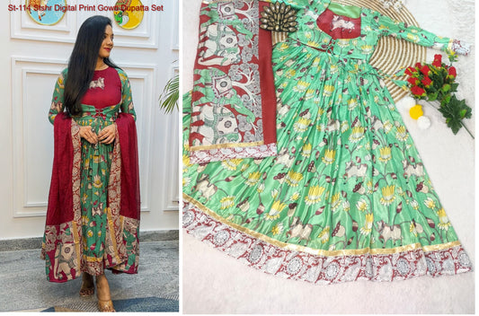 St-114 Stshr Digital Print Gown Dupatta Set