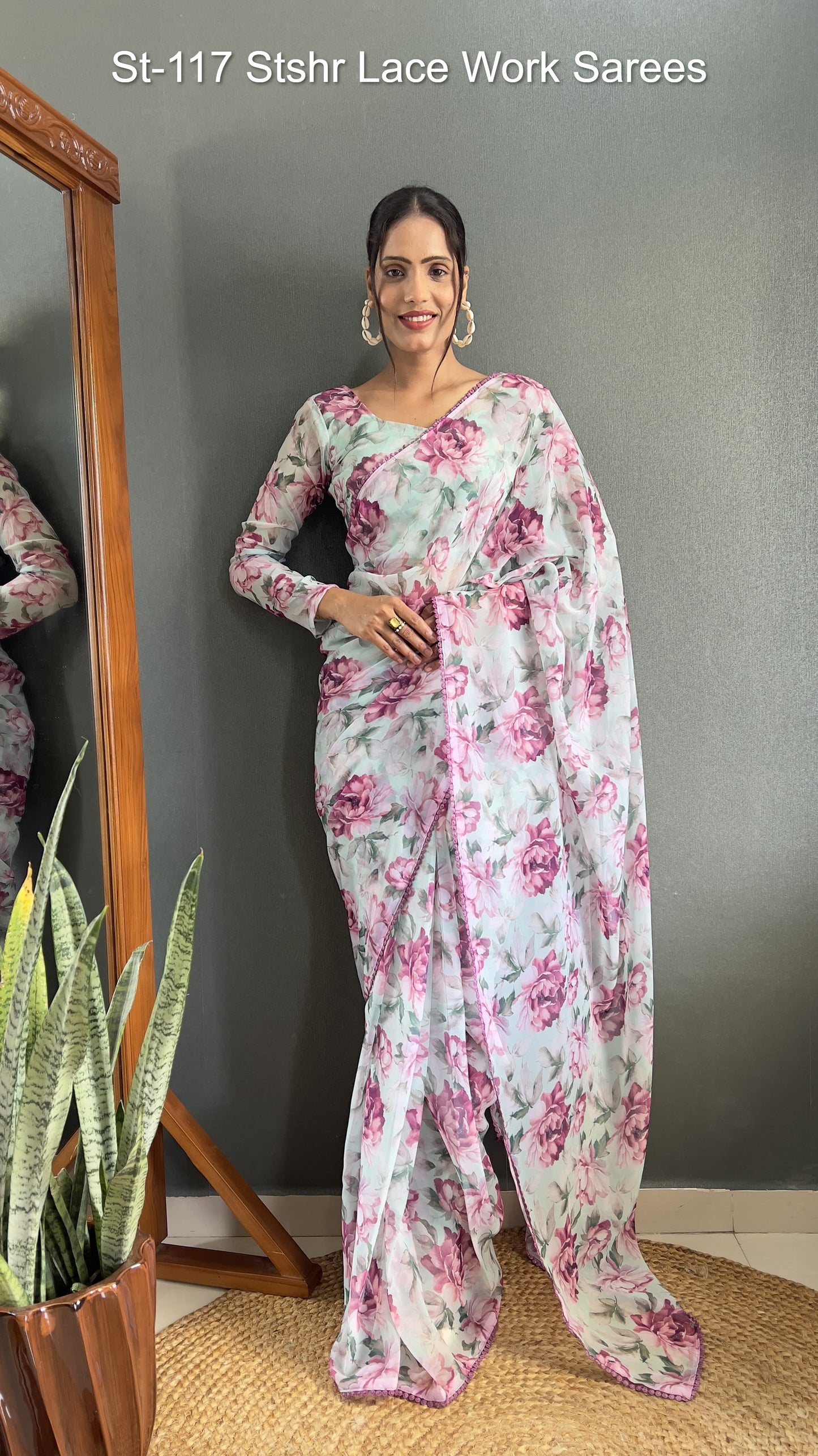 St-117 Stshr Lace Work Sarees