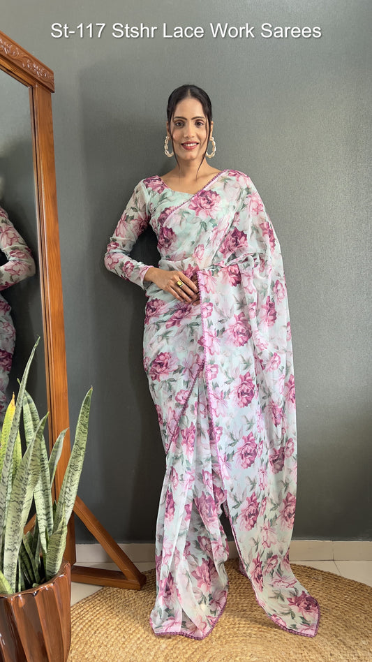 St-117 Stshr Lace Work Sarees