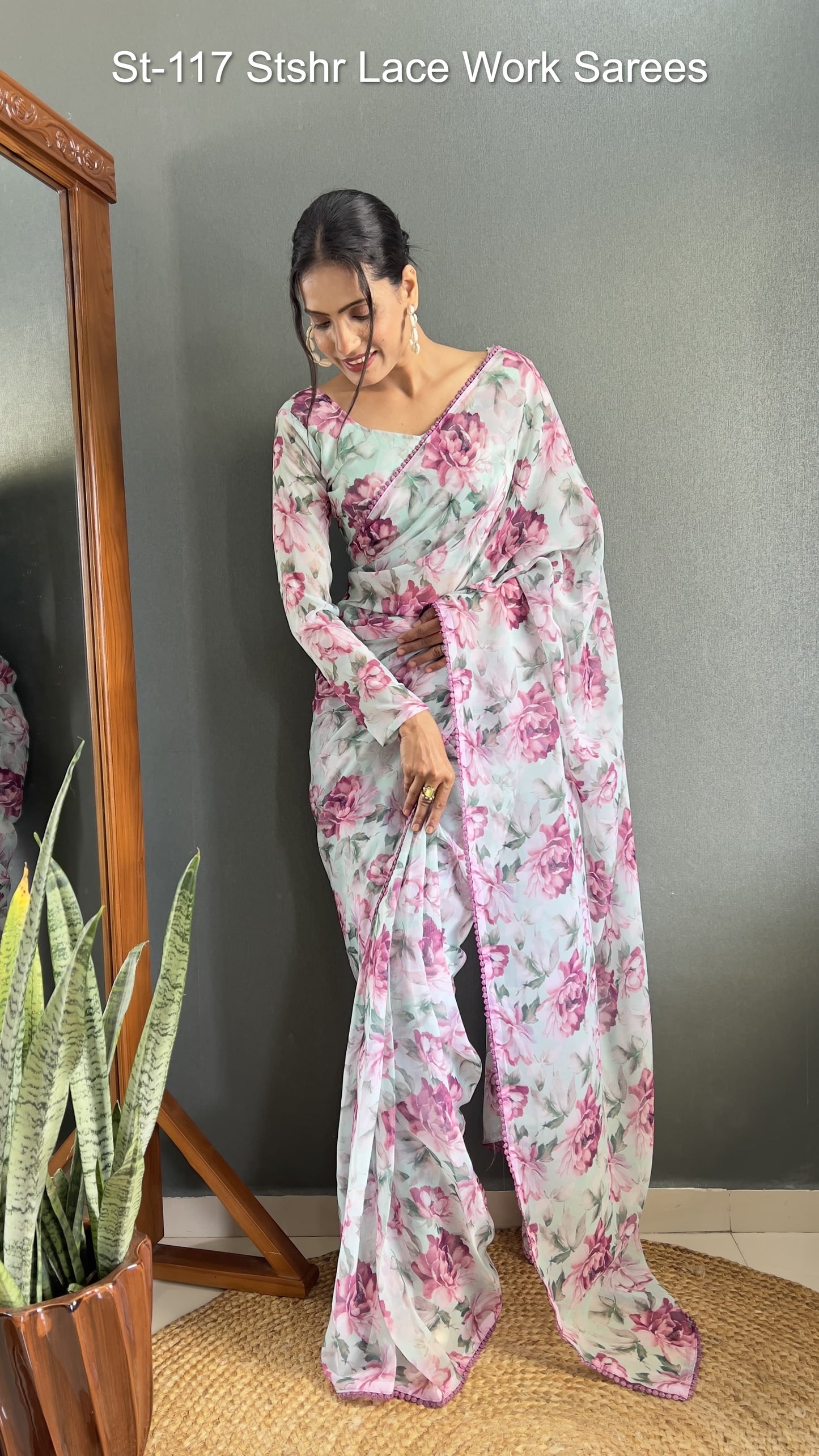 St-117 Stshr Lace Work Sarees