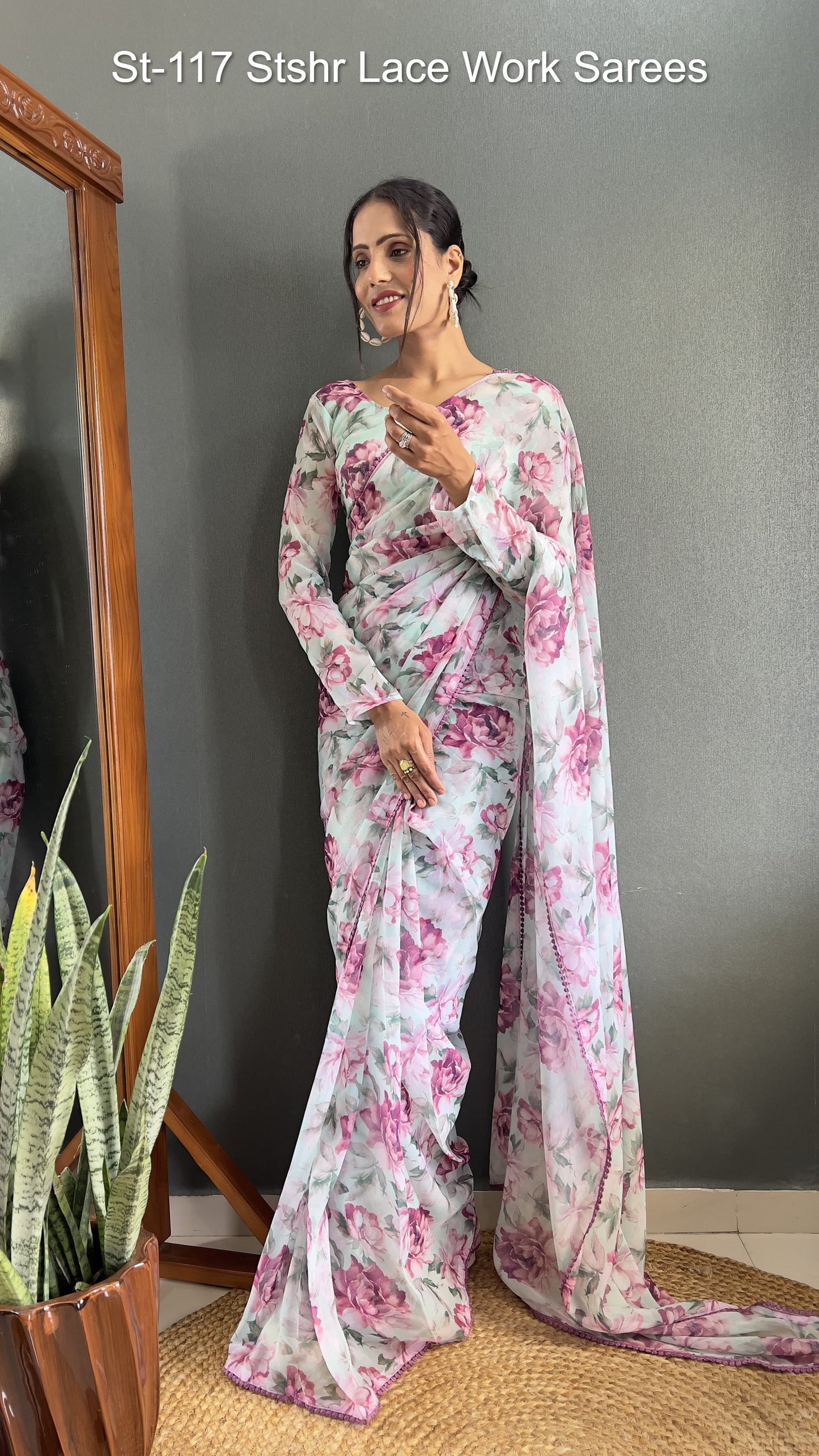 St-117 Stshr Lace Work Sarees