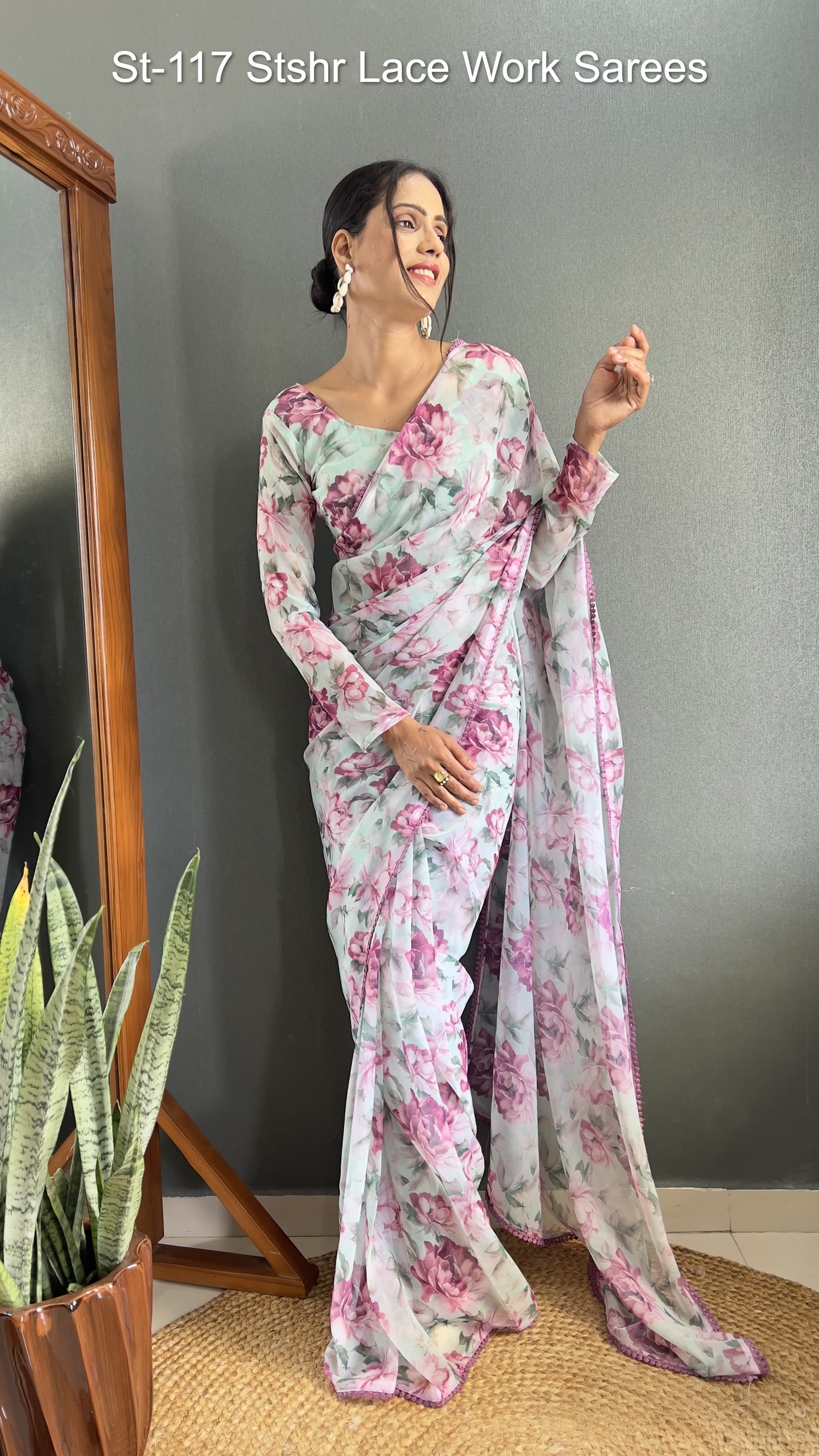 St-117 Stshr Lace Work Sarees