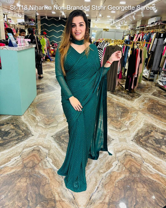 St-118 Niharika Non-Branded Stshr Georgette Sarees