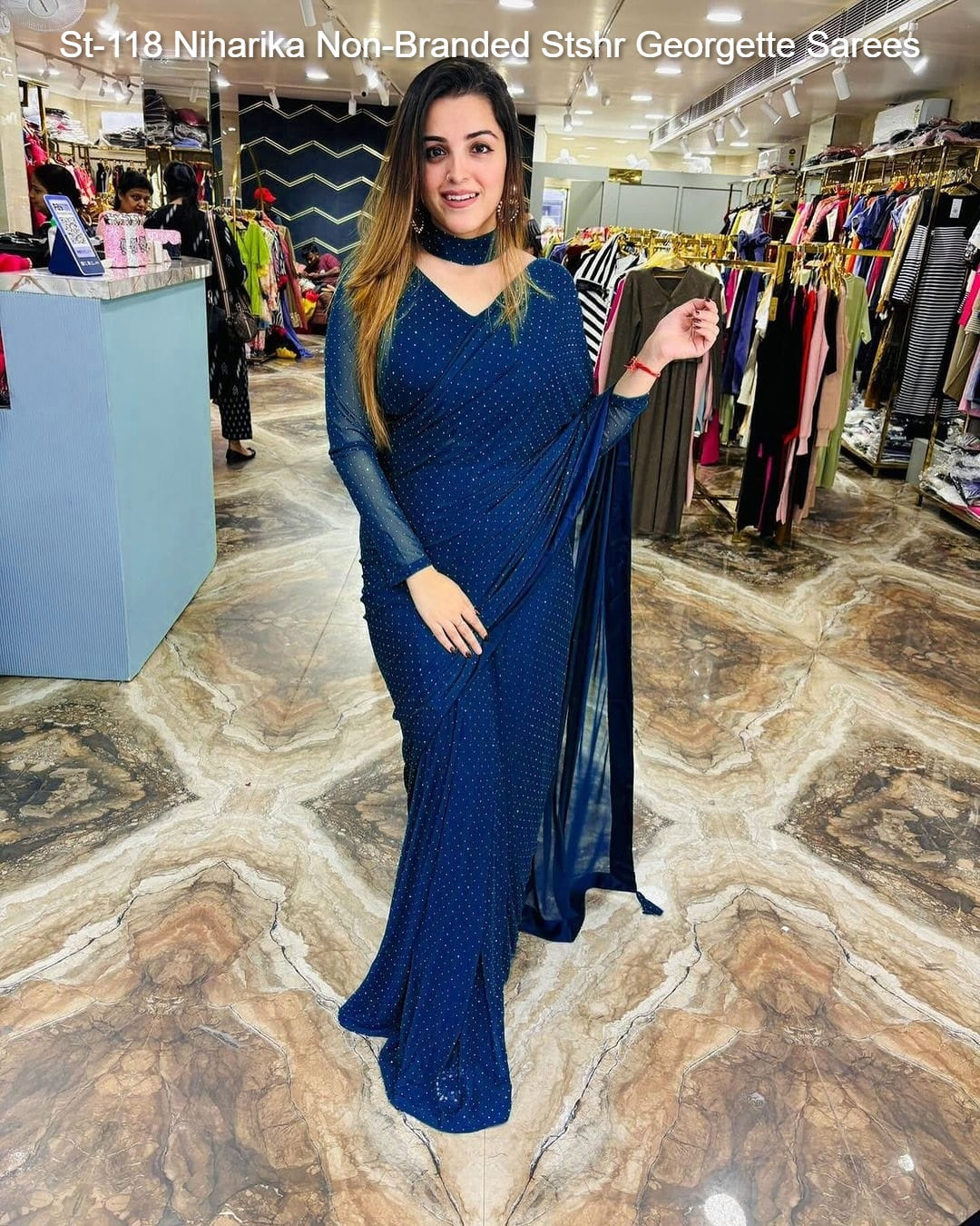 St-118 Niharika Non-Branded Stshr Georgette Sarees