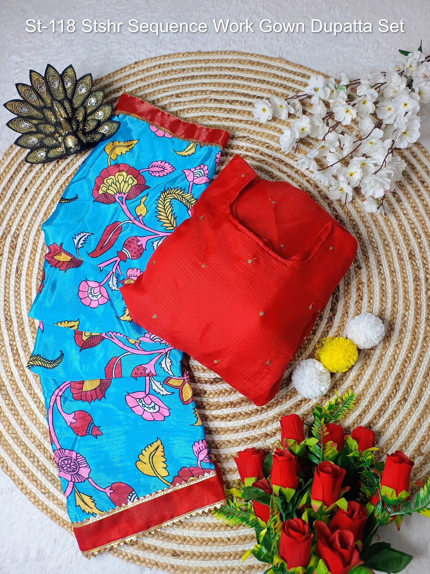 St-118 Stshr Sequence Work Gown Dupatta Set