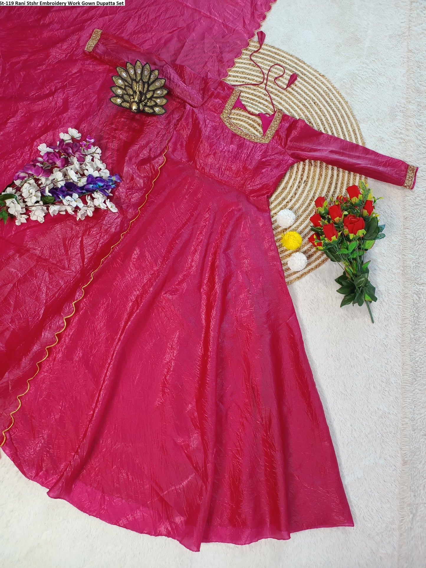 St-119 Rani Stshr Embroidery Work Gown Dupatta Set