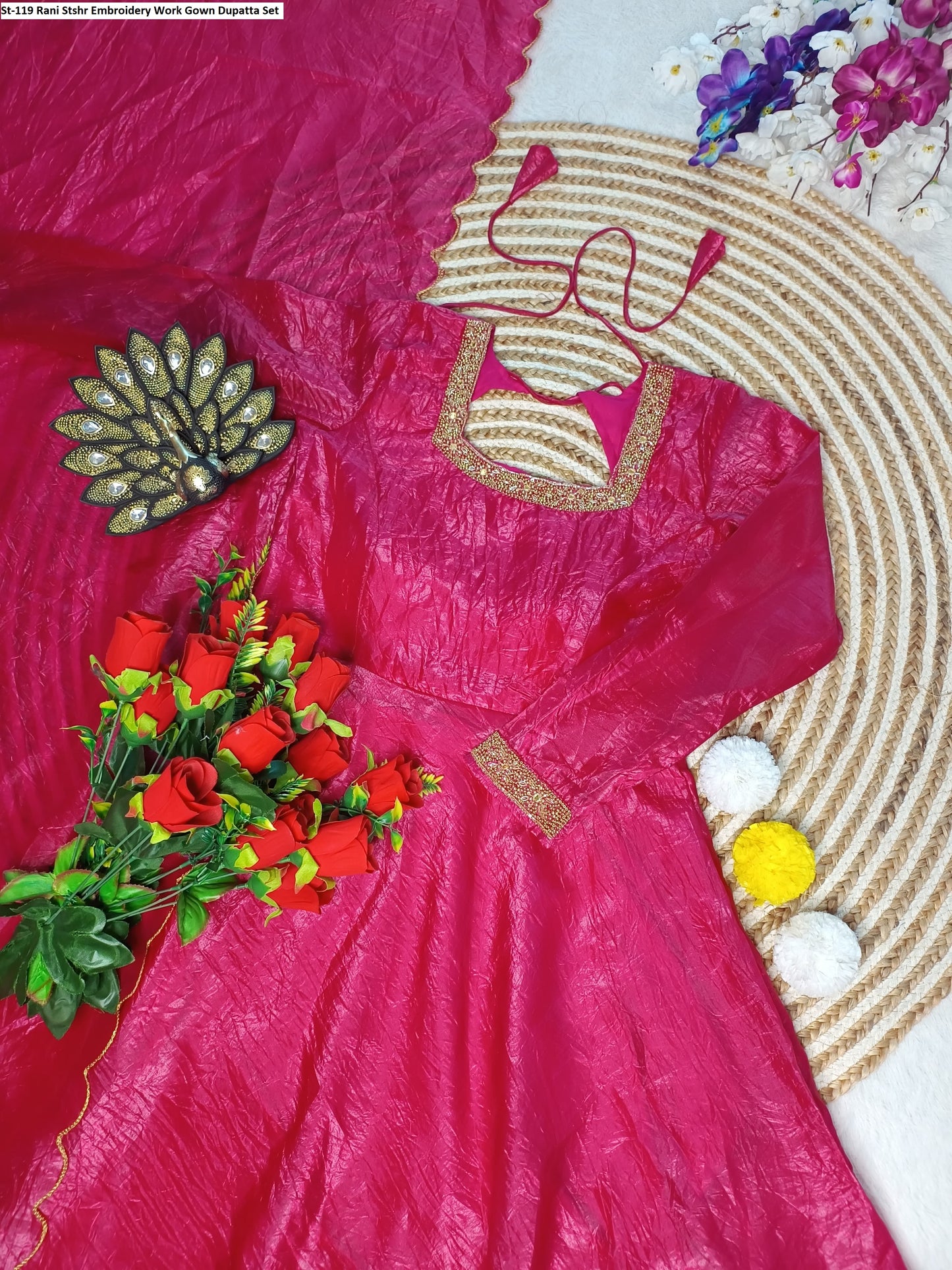 St-119 Rani Stshr Embroidery Work Gown Dupatta Set