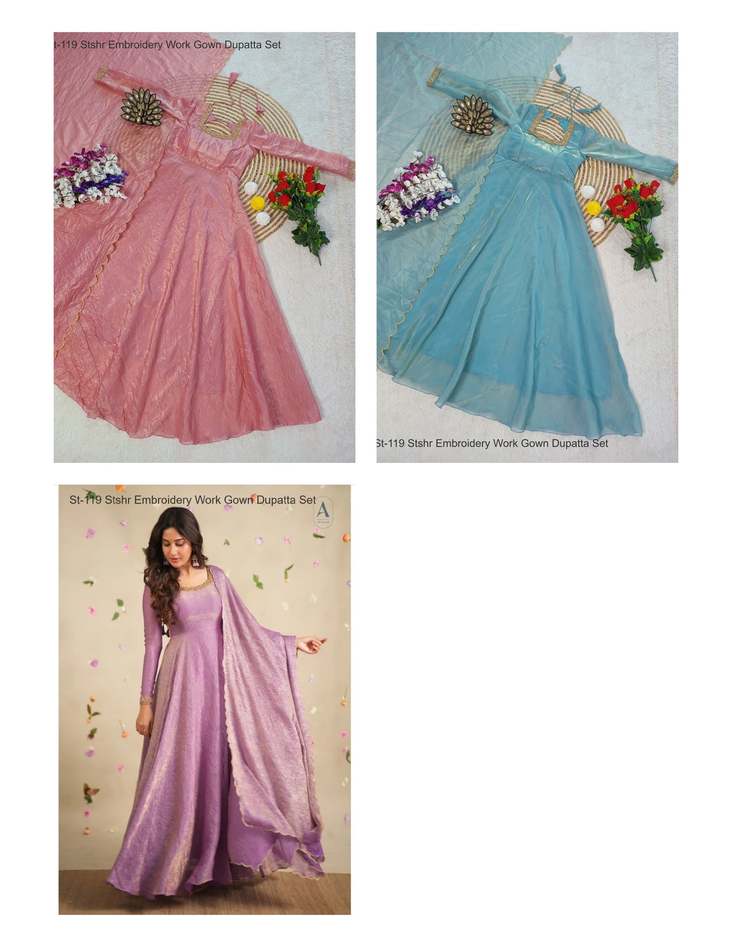 St-119 Stshr Embroidery Work Gown Dupatta Set