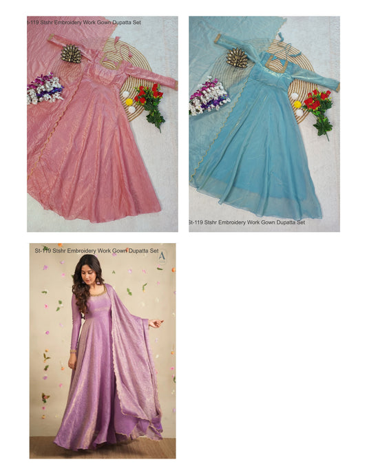 St-119 Stshr Embroidery Work Gown Dupatta Set