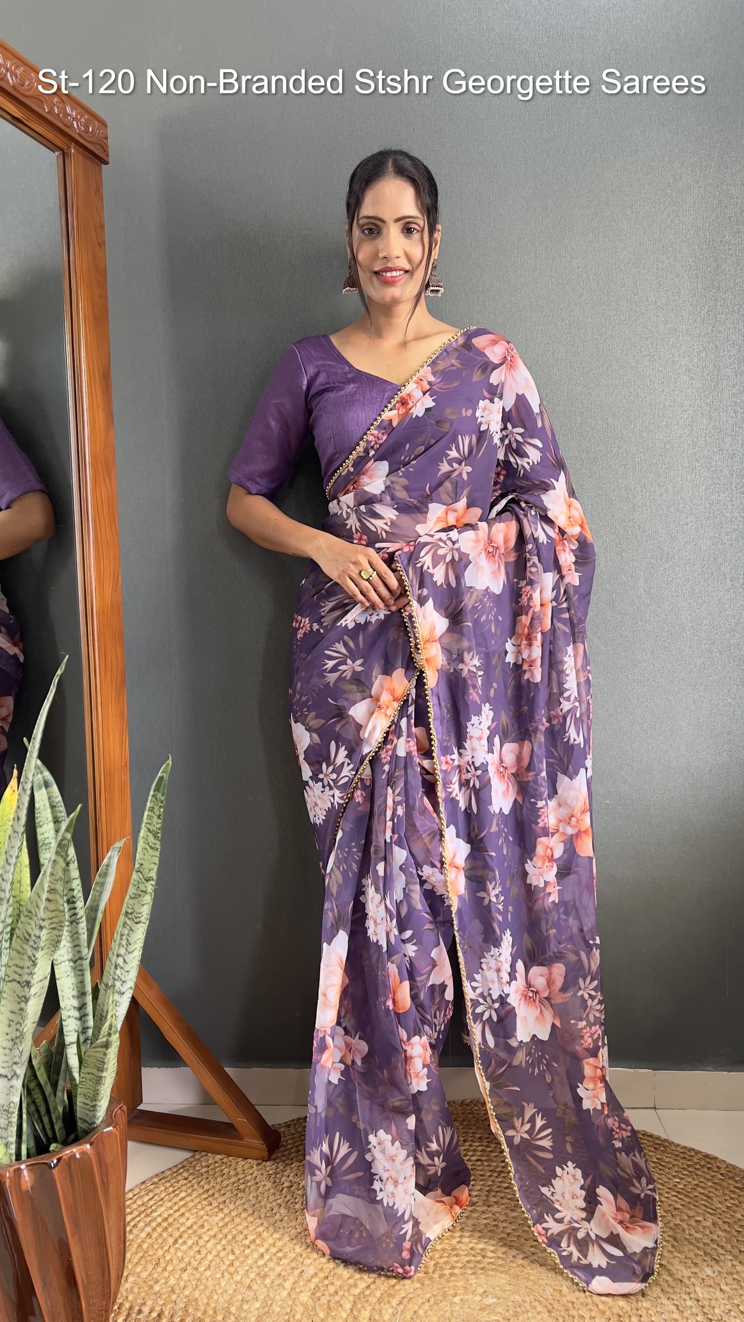 St-120 Non-Branded Stshr Georgette Sarees