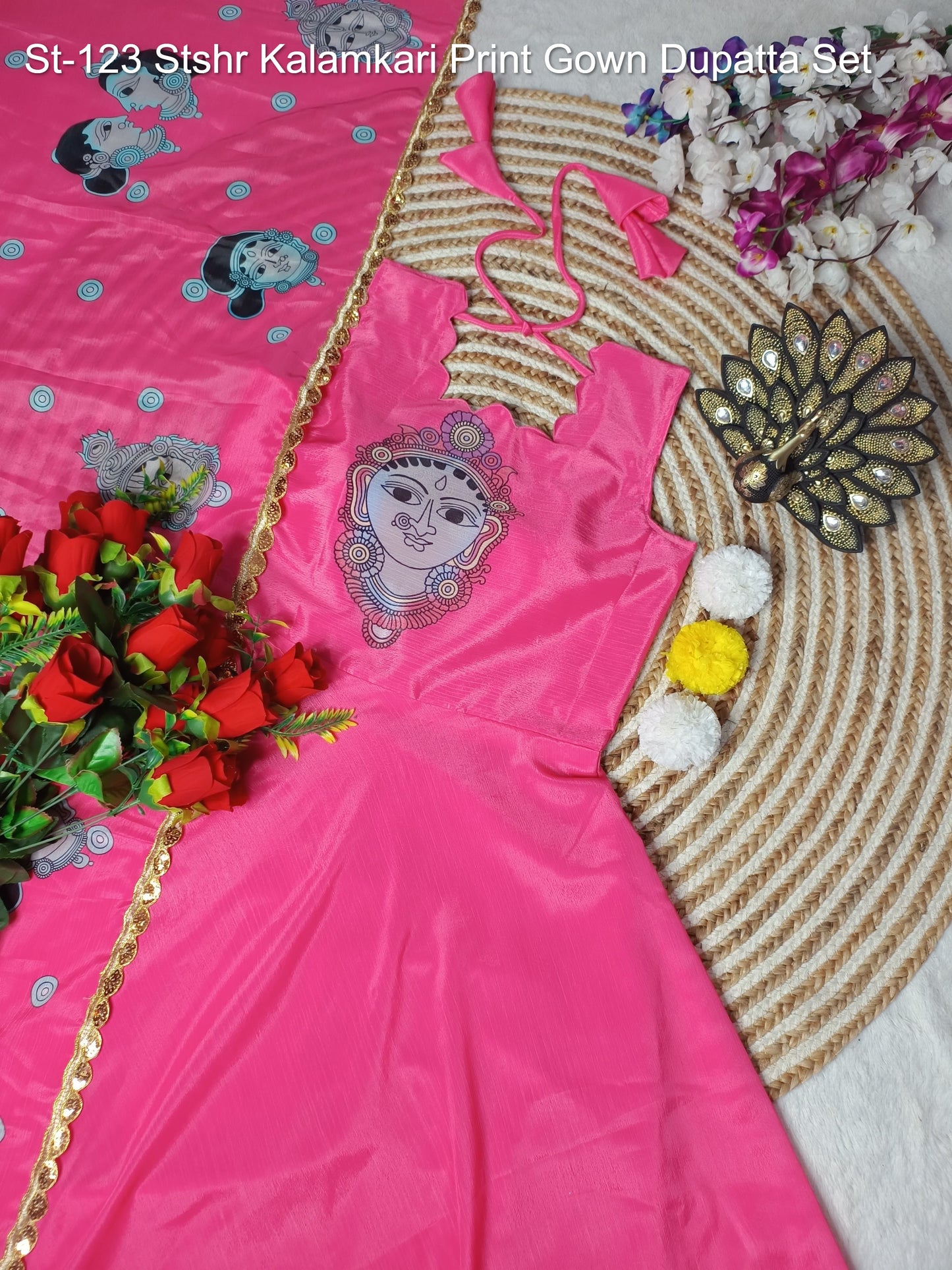 St-123 Stshr Kalamkari Print Gown Dupatta Set