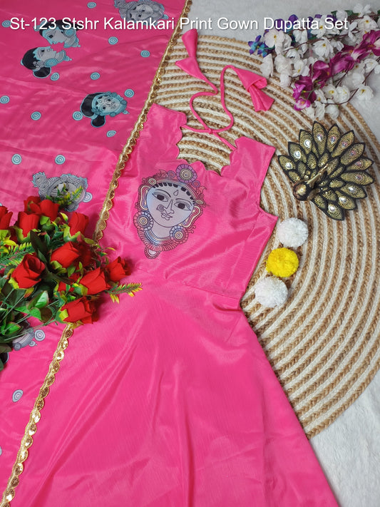 St-123 Stshr Kalamkari Print Gown Dupatta Set