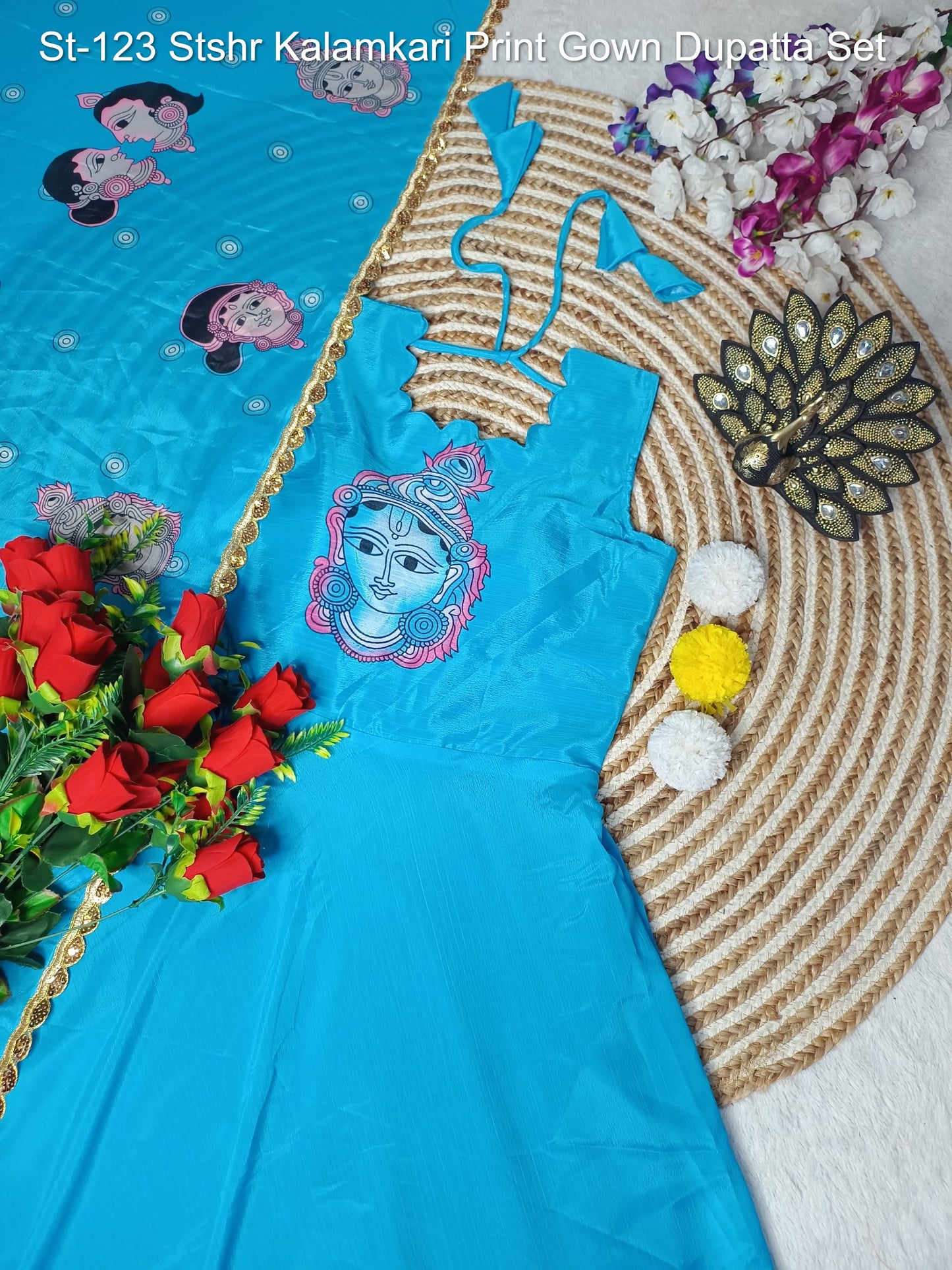 St-123 Stshr Kalamkari Print Gown Dupatta Set