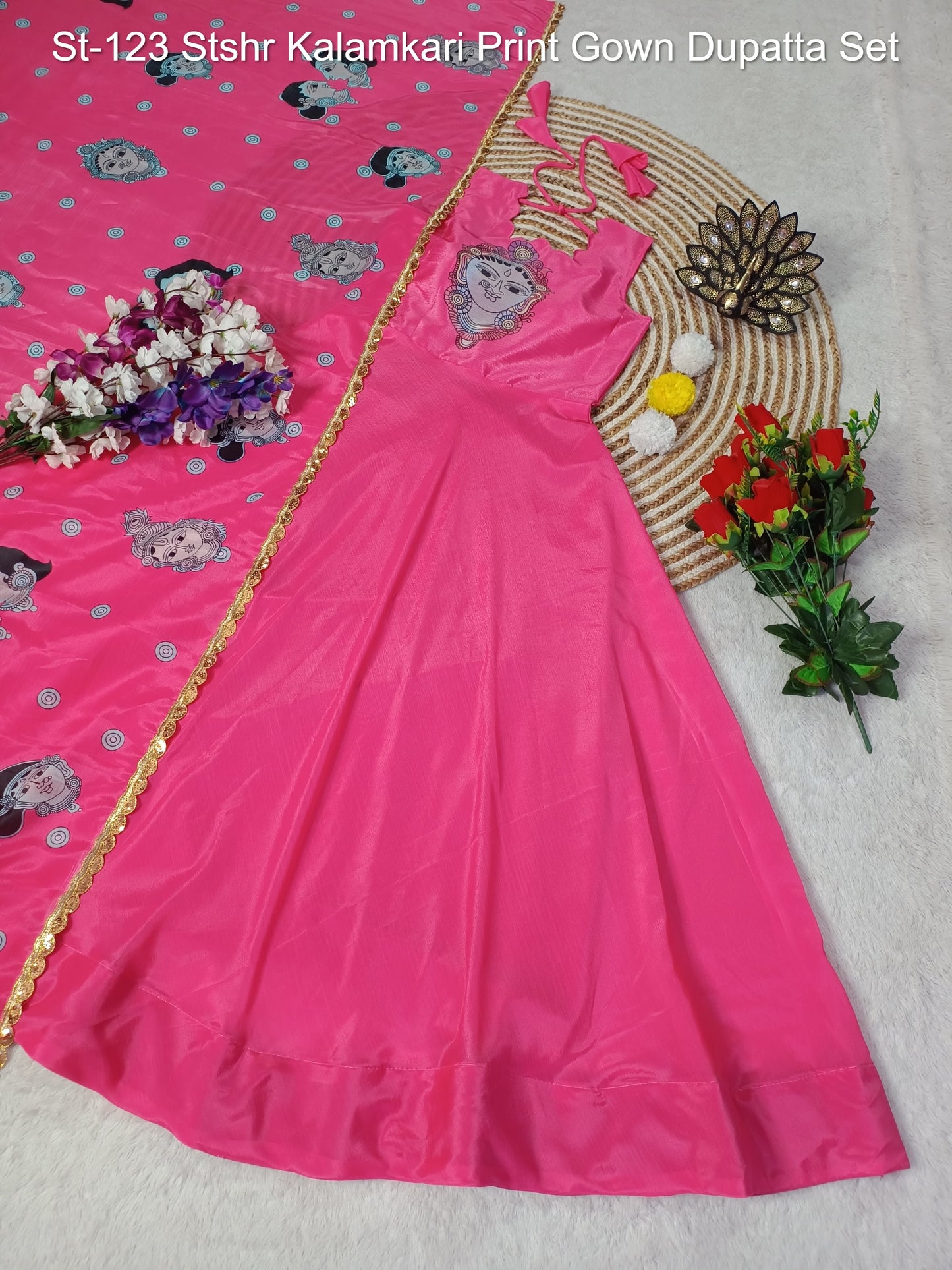 St-123 Stshr Kalamkari Print Gown Dupatta Set