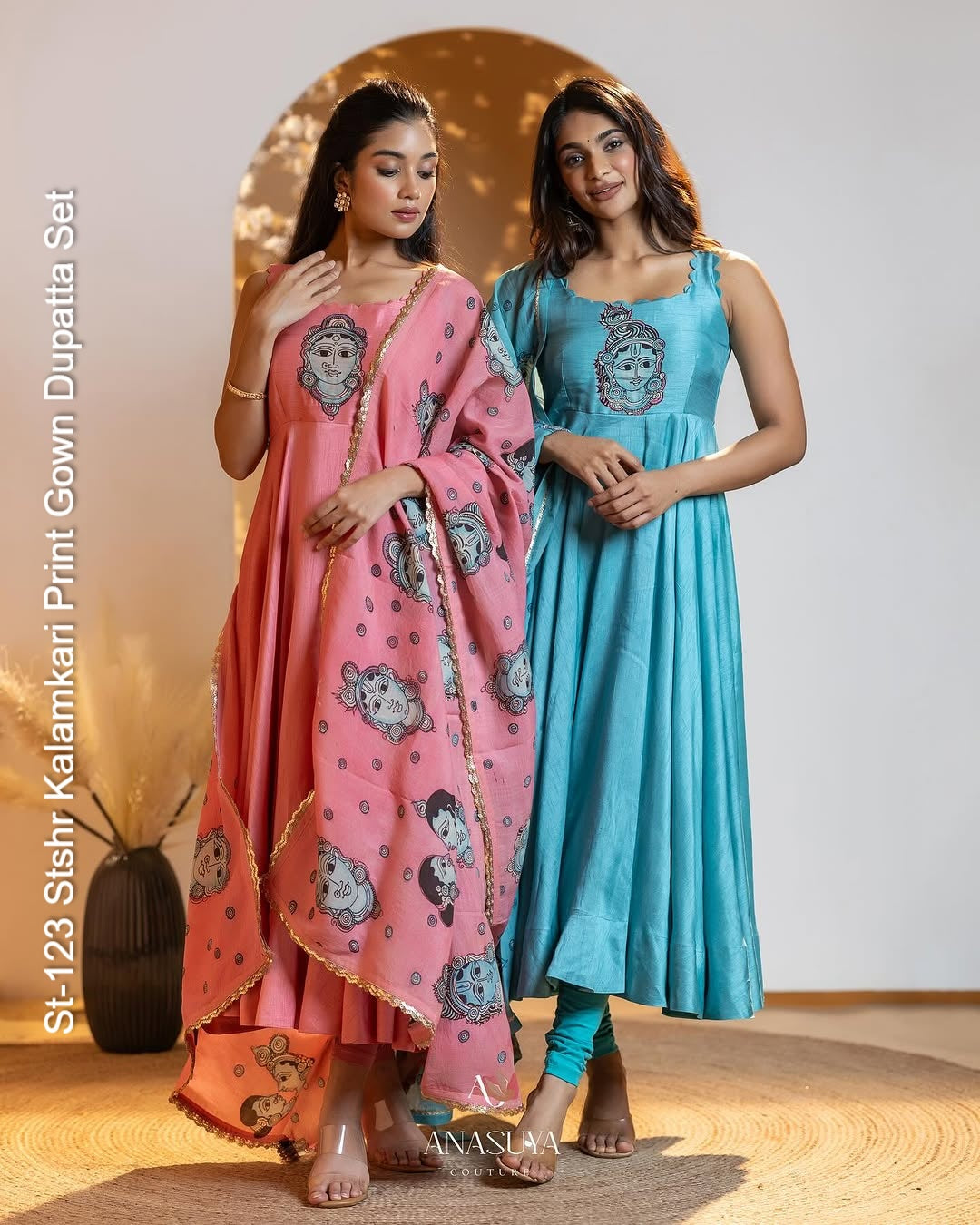 St-123 Stshr Kalamkari Print Gown Dupatta Set