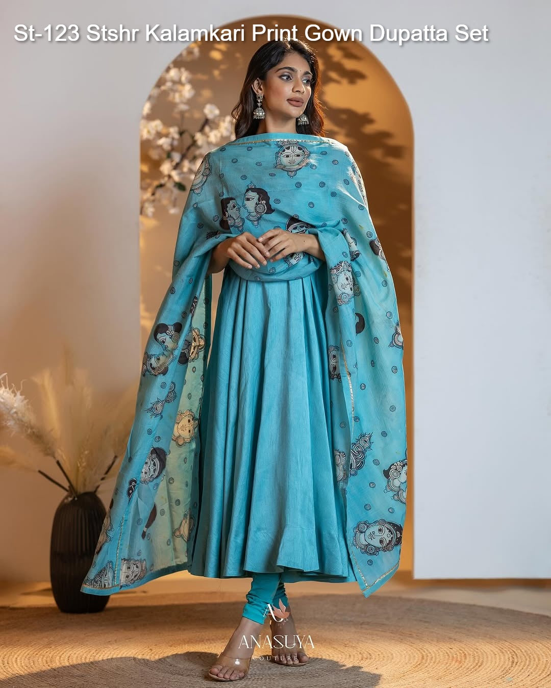 St-123 Stshr Kalamkari Print Gown Dupatta Set