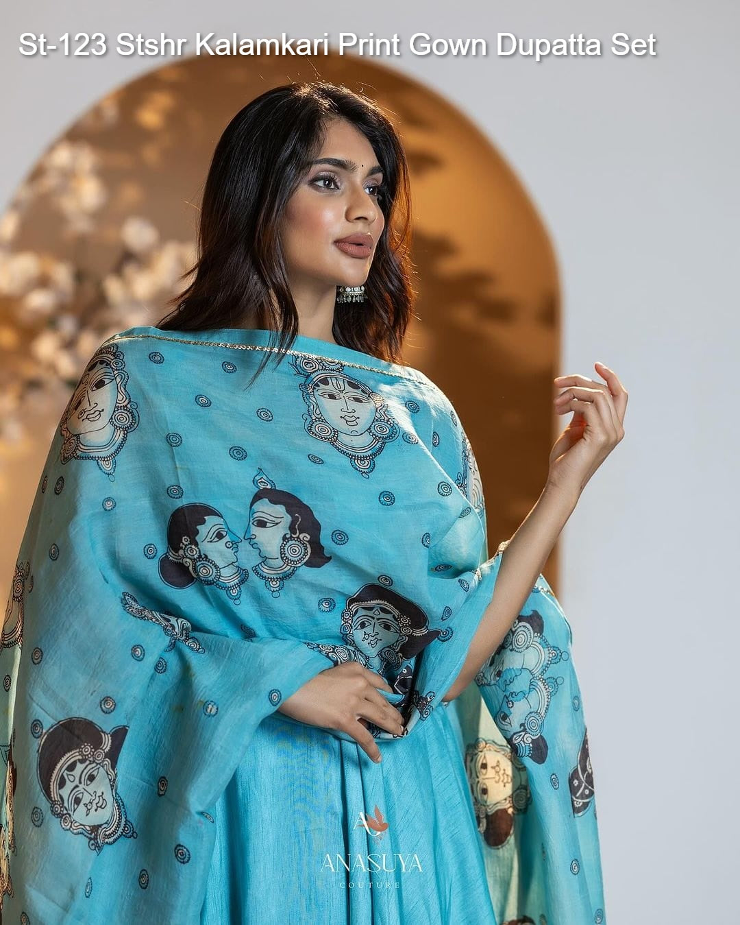 St-123 Stshr Kalamkari Print Gown Dupatta Set