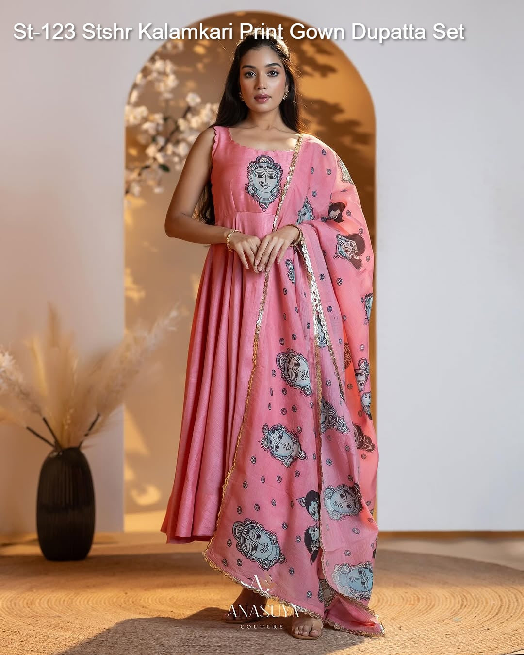 St-123 Stshr Kalamkari Print Gown Dupatta Set
