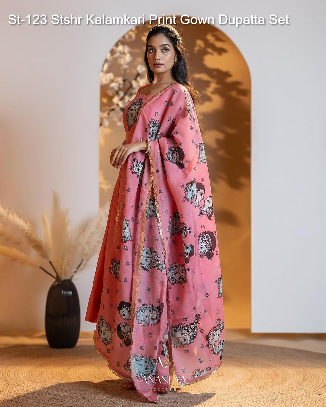 St-123 Stshr Kalamkari Print Gown Dupatta Set