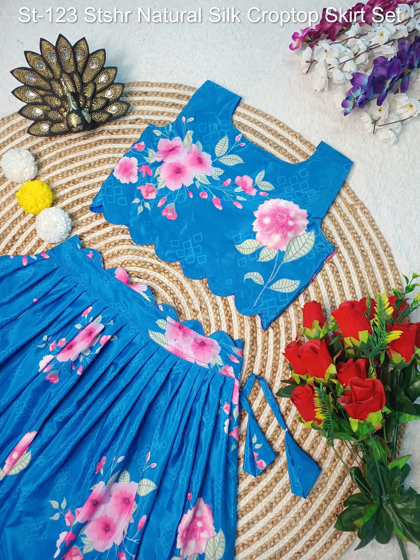 St-123 Stshr Natural Silk Croptop Skirt Set