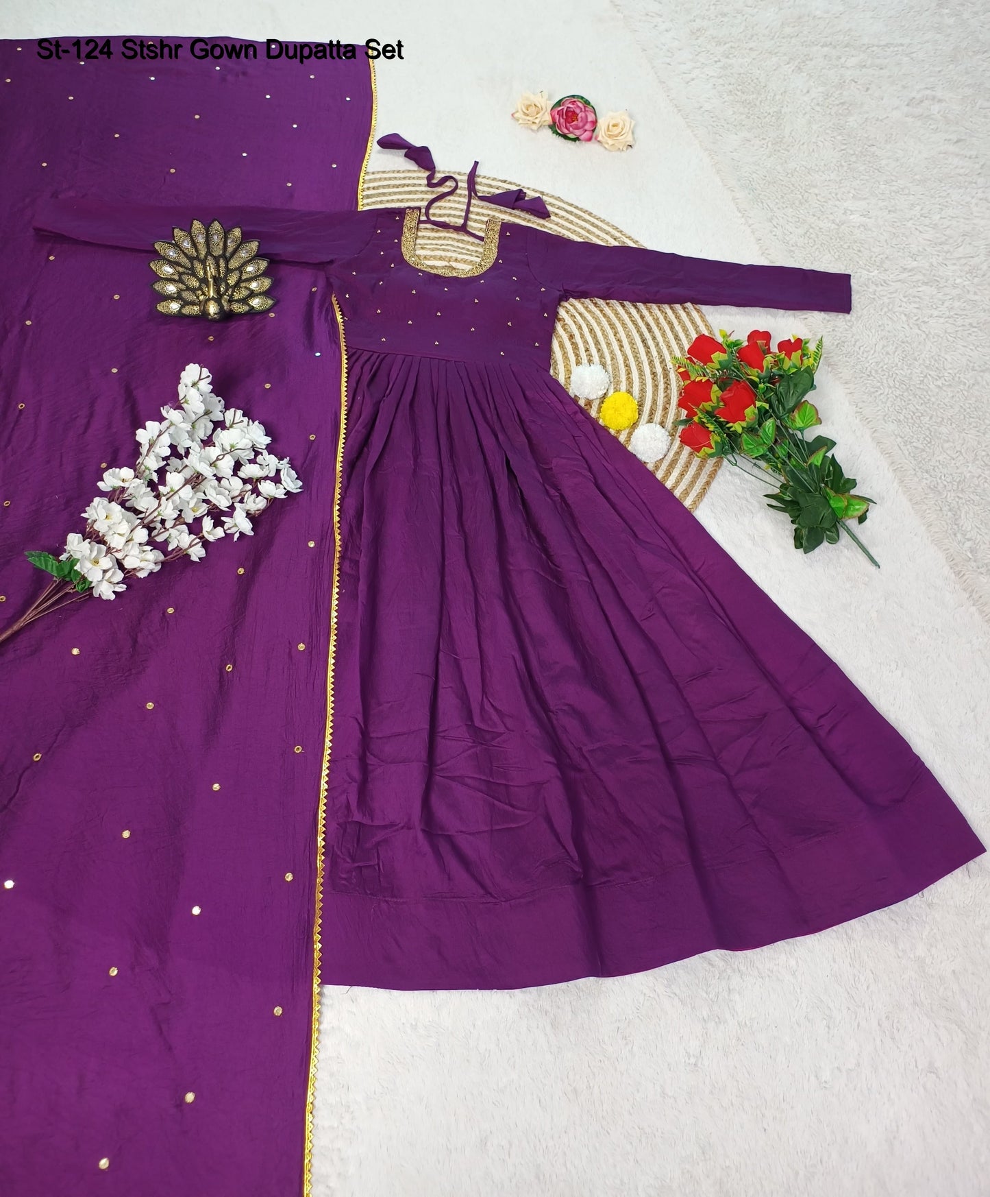 St-124 Stshr Embroidery Gown Dupatta Set