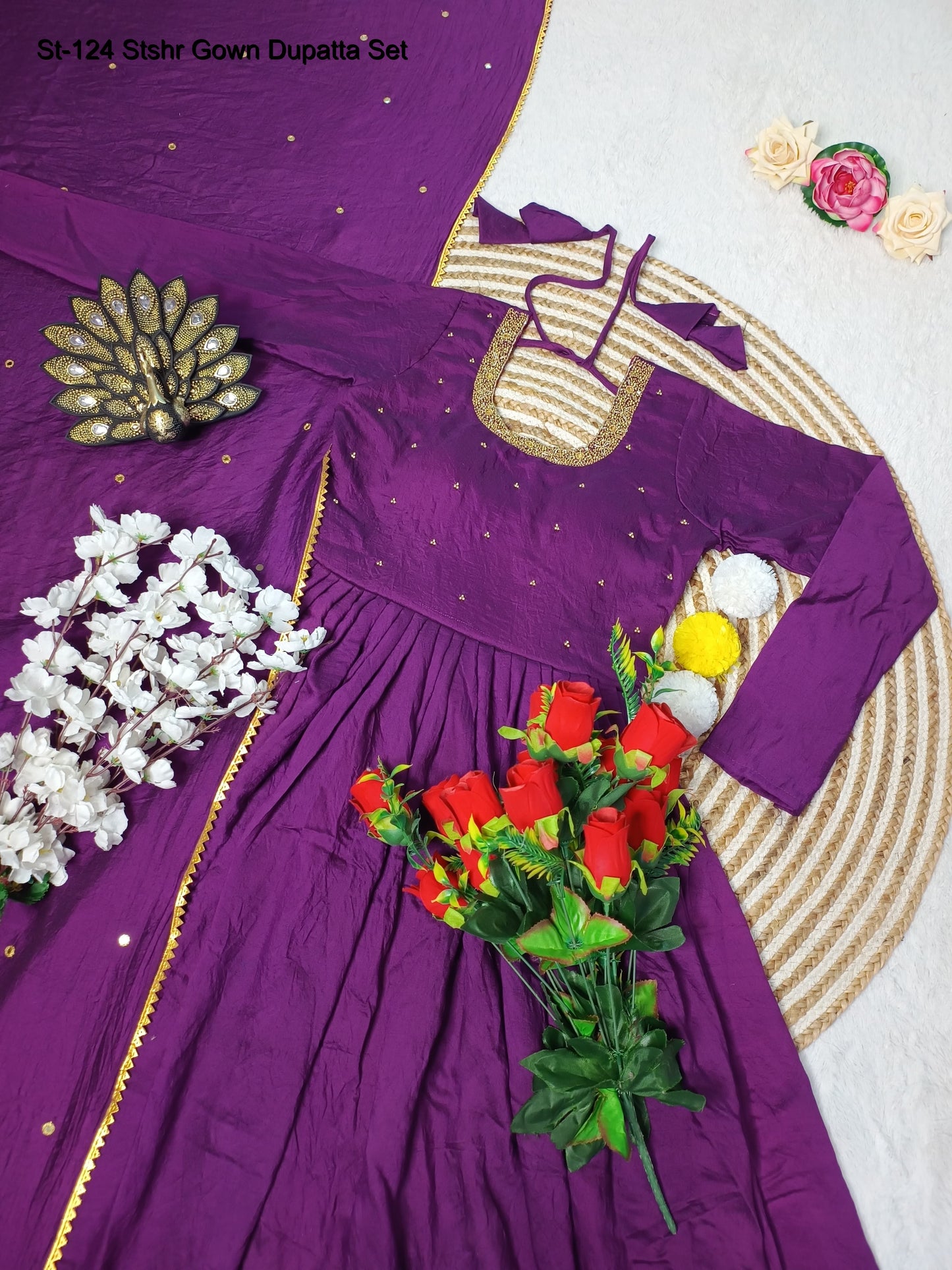 St-124 Stshr Embroidery Gown Dupatta Set