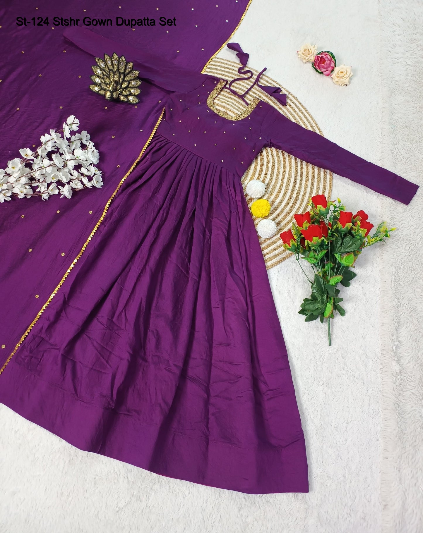 St-124 Stshr Embroidery Gown Dupatta Set