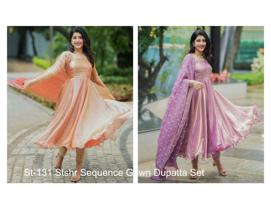 St-131 Stshr Sequence Gown Dupatta Set