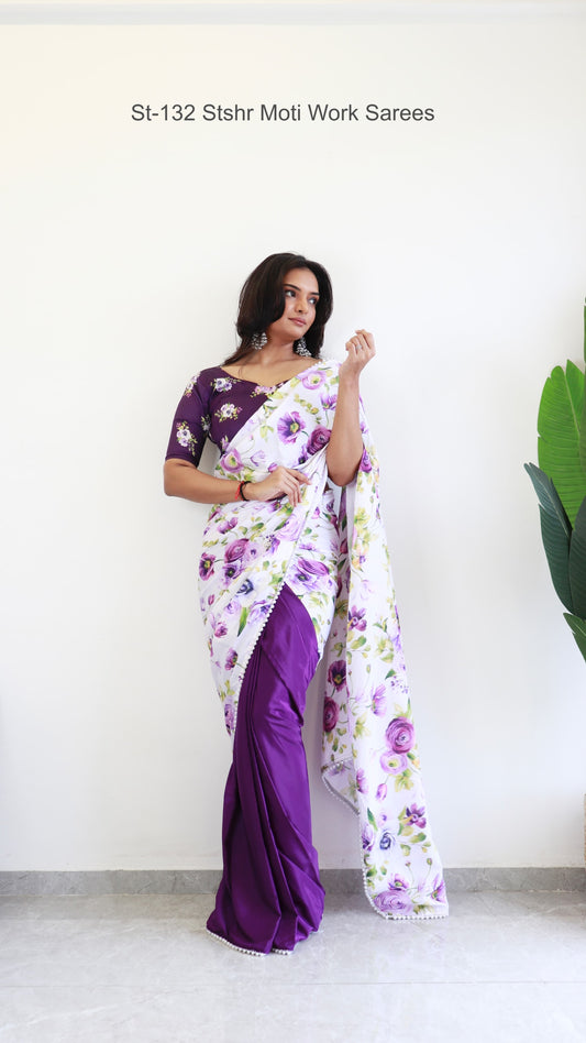 St-132 Stshr Moti Work Sarees