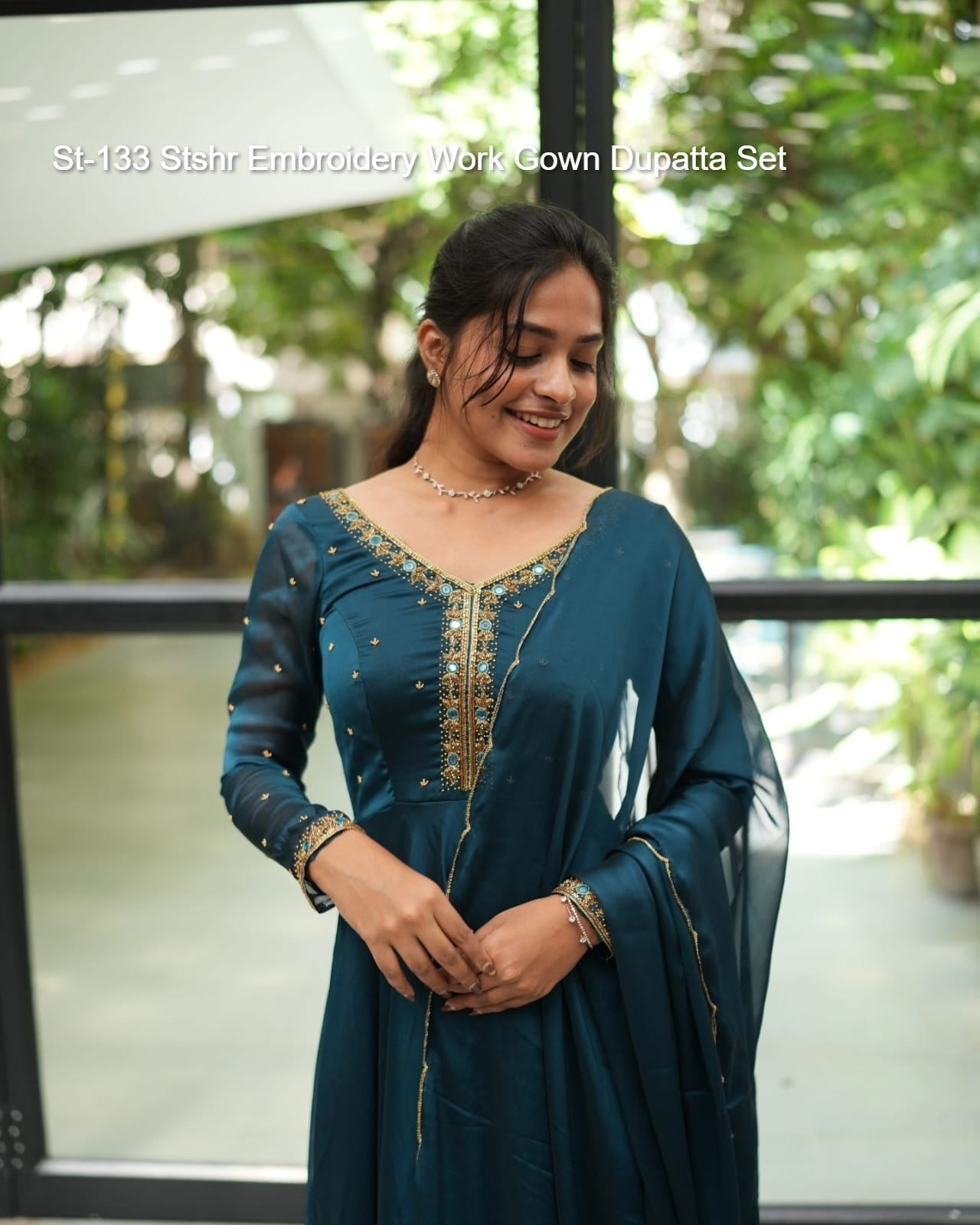 St-133 Stshr Embroidery Work Gown Dupatta Set