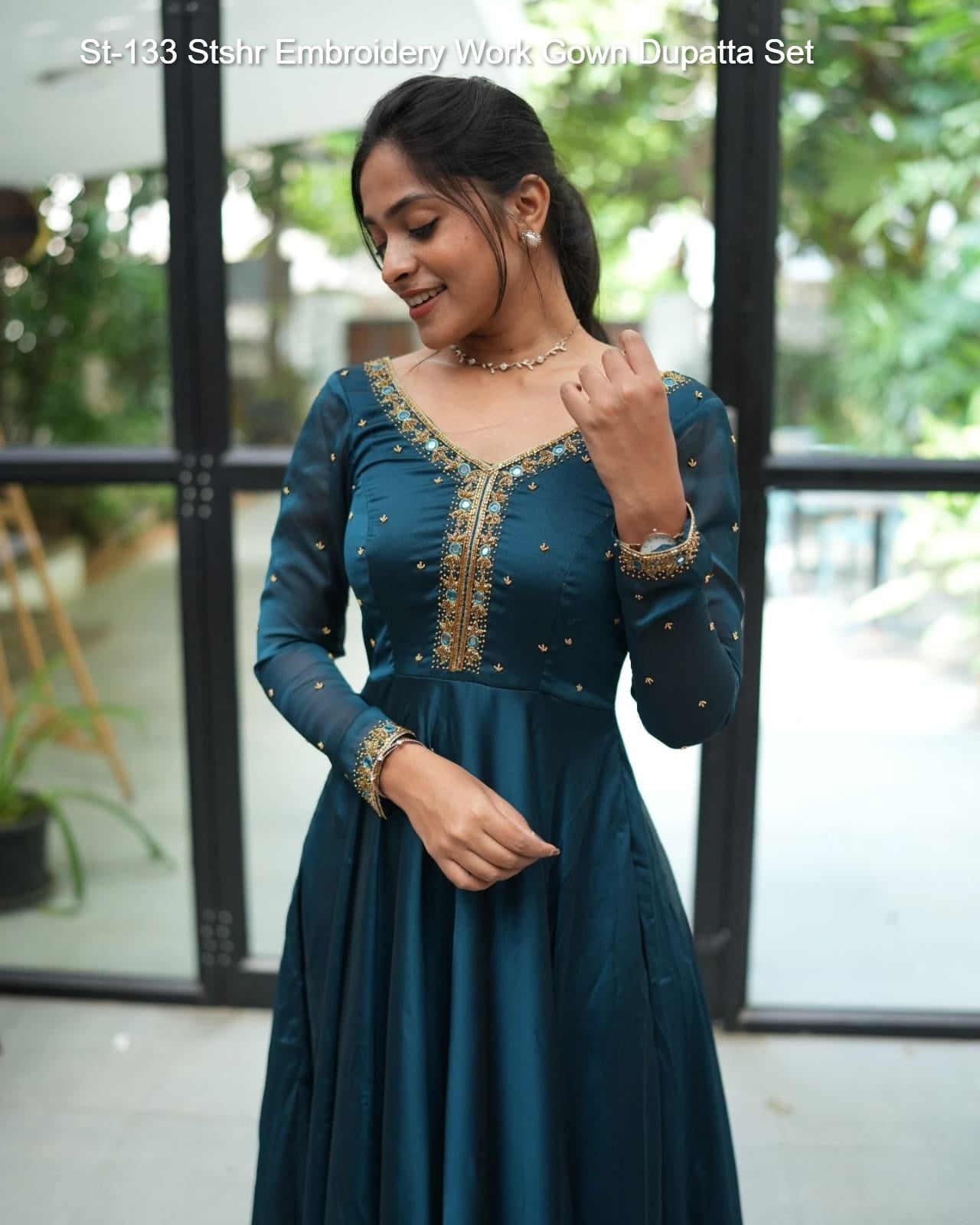 St-133 Stshr Embroidery Work Gown Dupatta Set