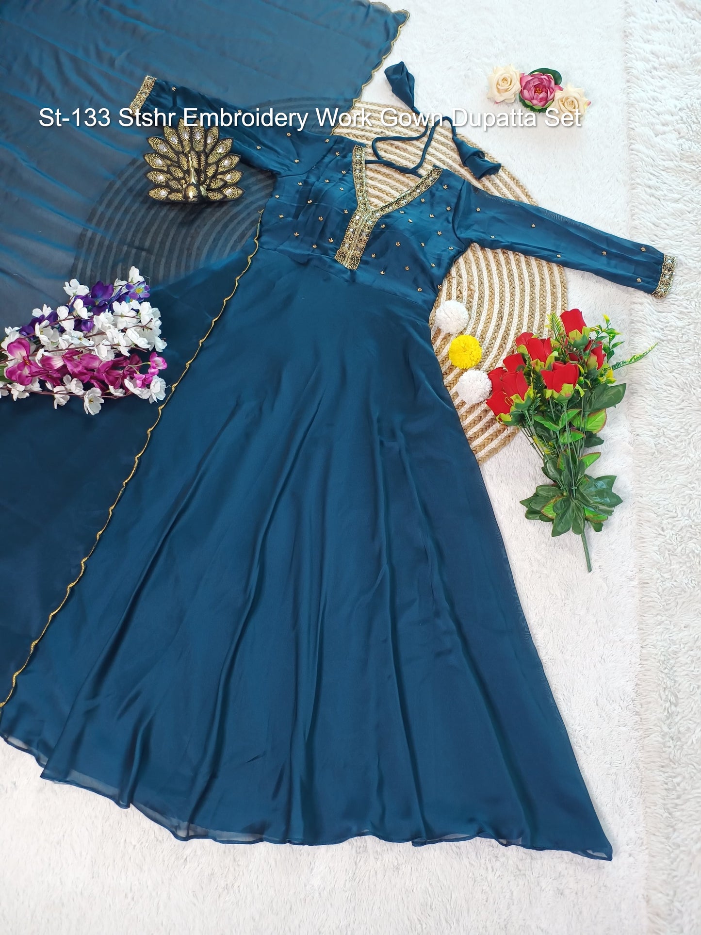 St-133 Stshr Embroidery Work Gown Dupatta Set