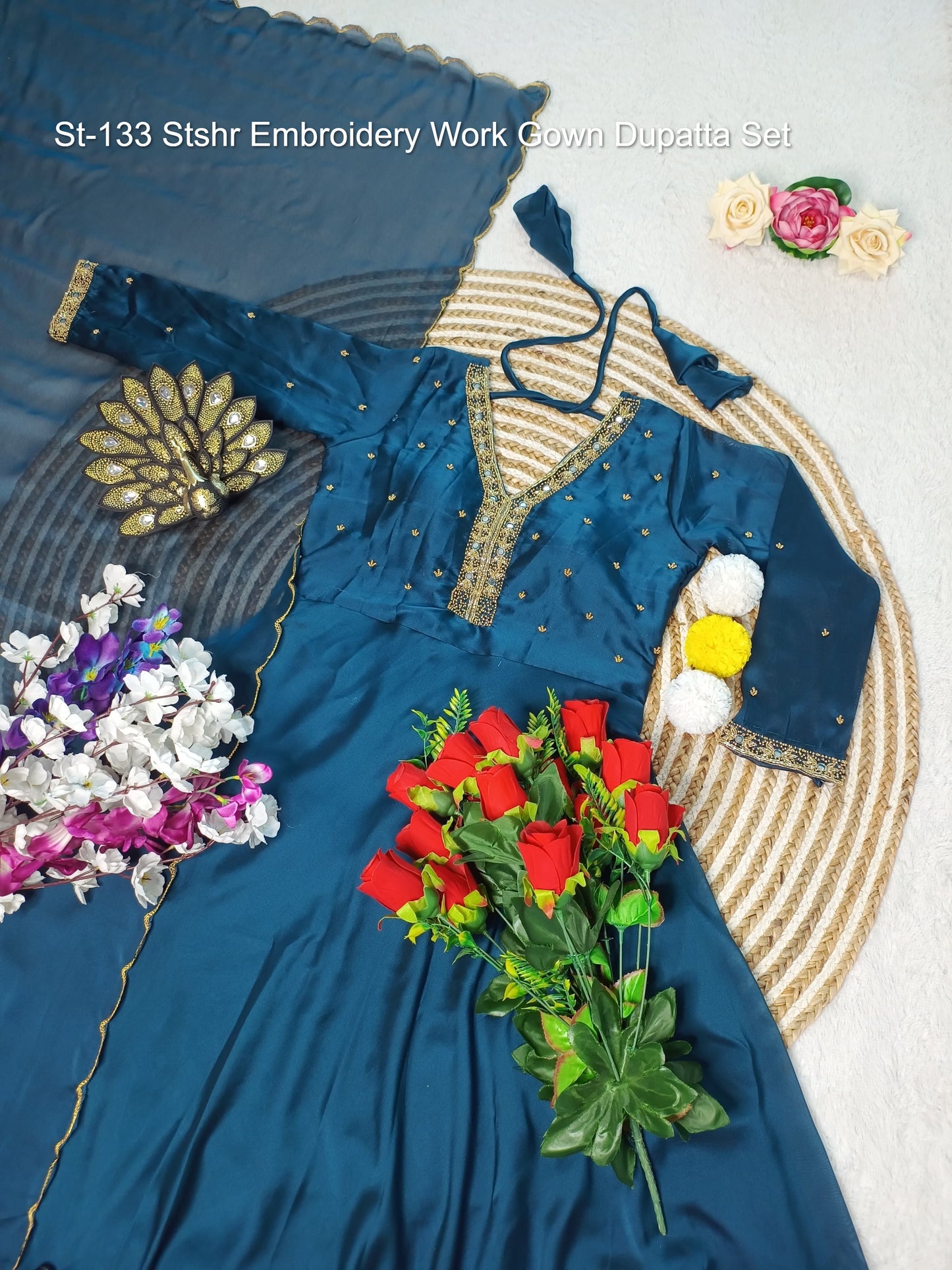 St-133 Stshr Embroidery Work Gown Dupatta Set