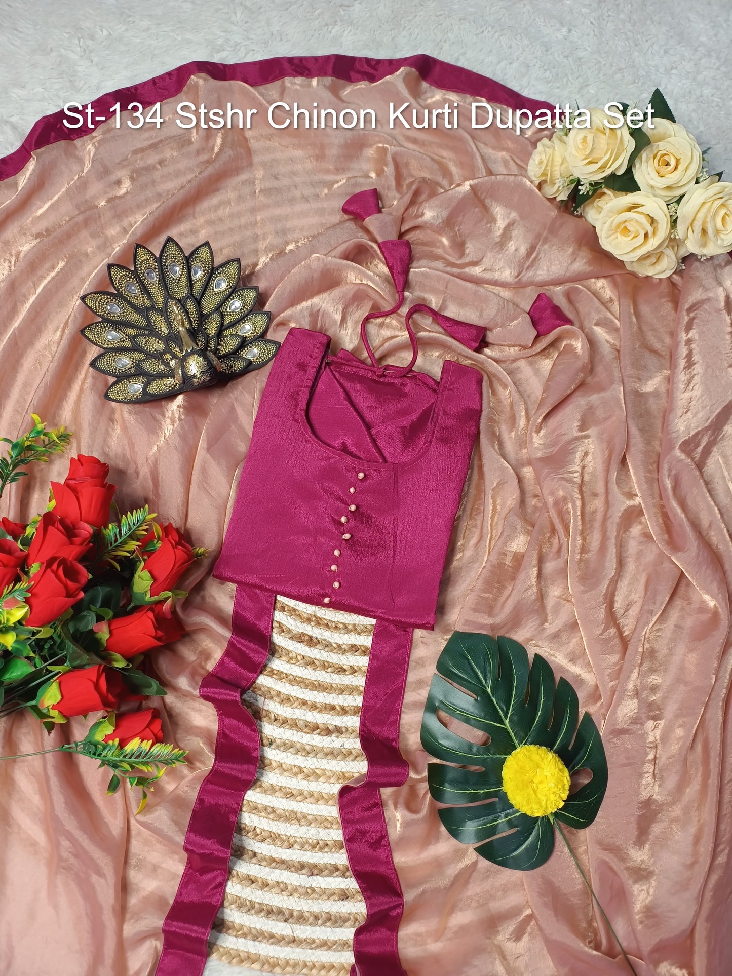 St-134 Stshr Chinon Kurti Dupatta Set