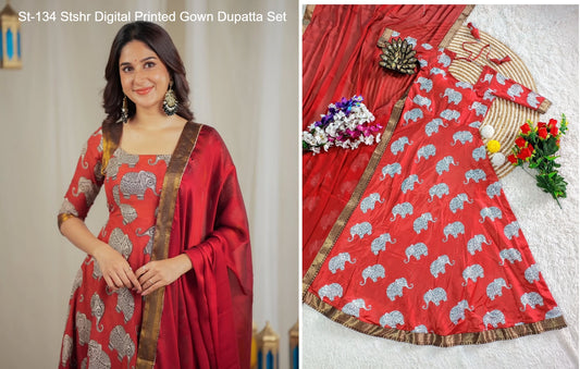 St-134 Stshr Digital Printed Gown Dupatta Set
