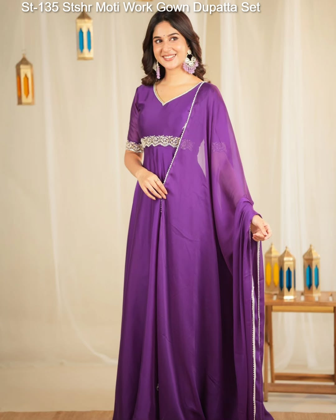 St-135 Stshr Moti Work Gown Dupatta Set