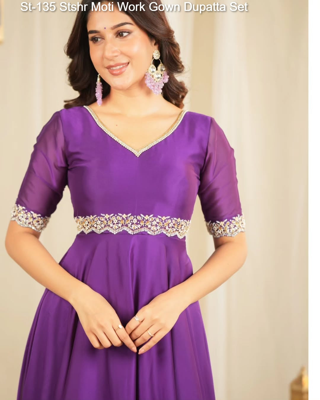 St-135 Stshr Moti Work Gown Dupatta Set