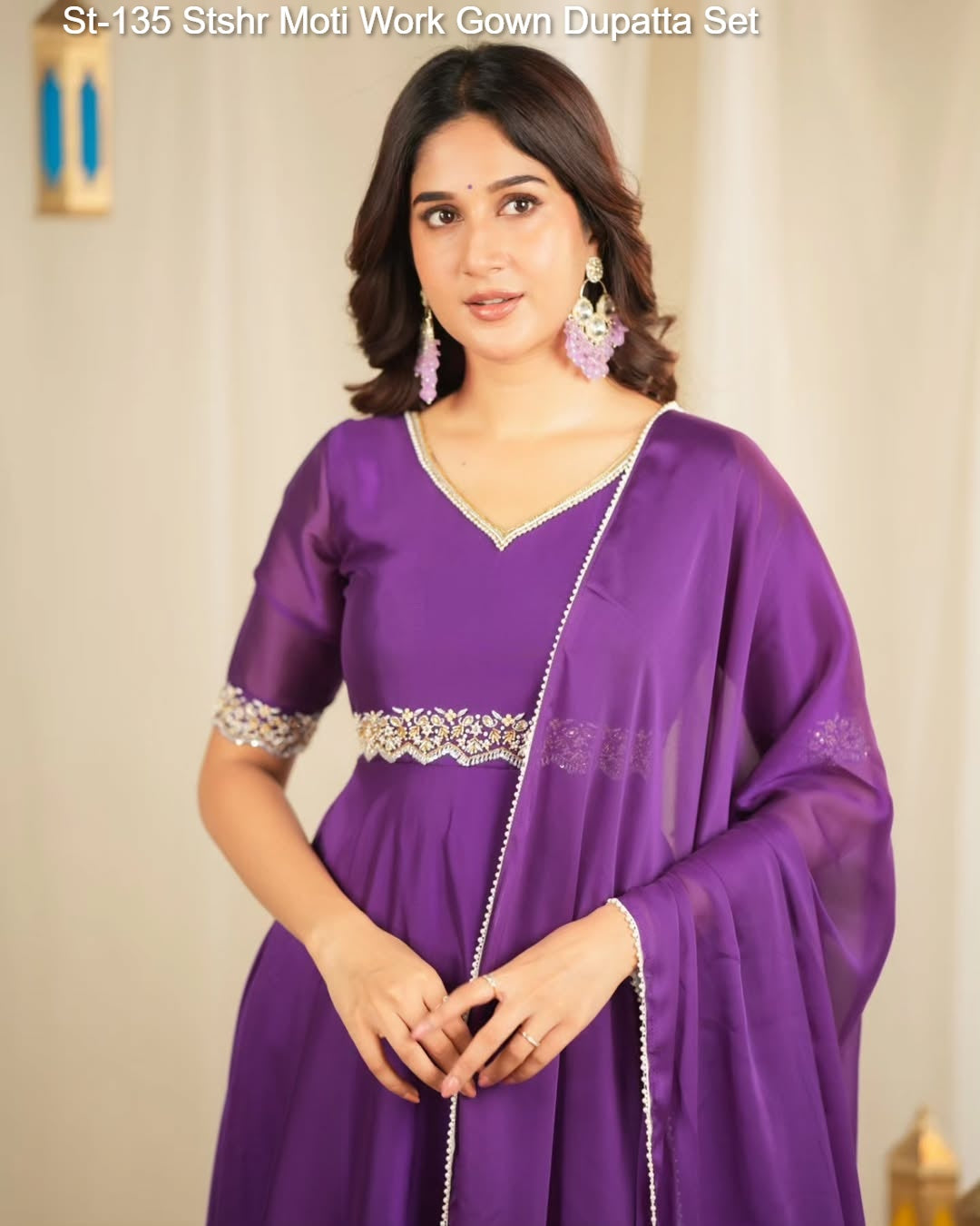 St-135 Stshr Moti Work Gown Dupatta Set